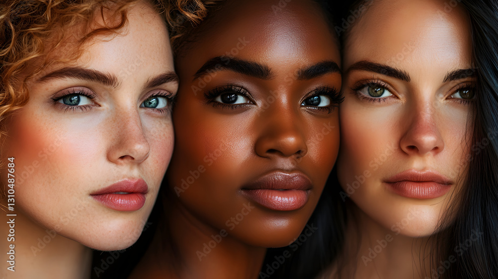 Three women with distinct features come together, showcasing the beauty of diversity and the power of unity in self-expression. Three women with distinct features come together, showcasing the beauty of diversity and the power of unity in self-expression.