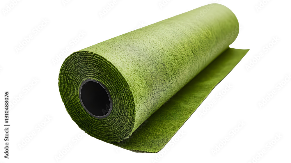 A green roll of artificial grass is shown on a white background
A green roll of artificial grass is shown on a white background