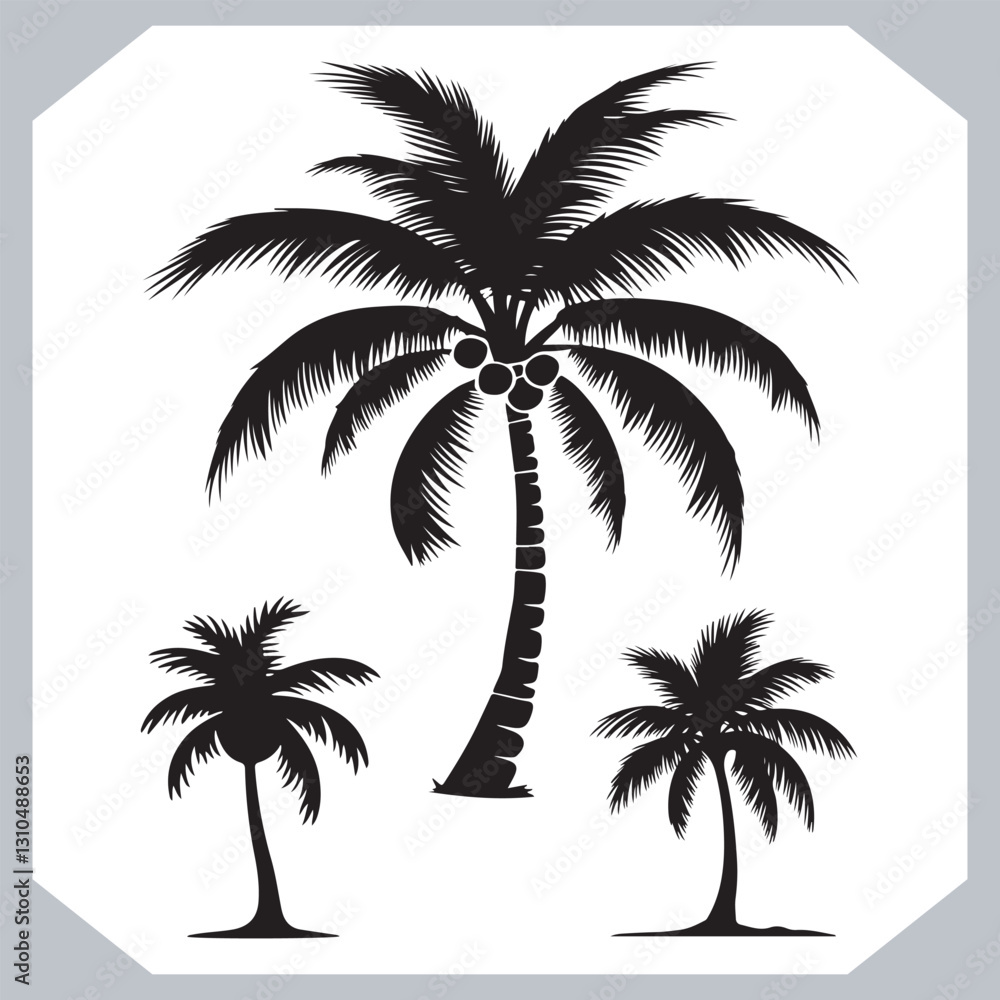 Simple and Elegant Palm Tree Silhouette Vector Black Coconut Trees for Logos