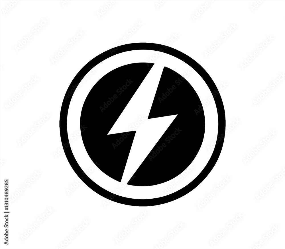 Energy and thunder electricity symbol. Electric power icon. Lightning bolt sign with circle. silhouette vector flat illustration design on white background. Energy and thunder electricity symbol. Electric power icon. Lightning bolt sign with circle. silhouette vector flat illustration design on white background.