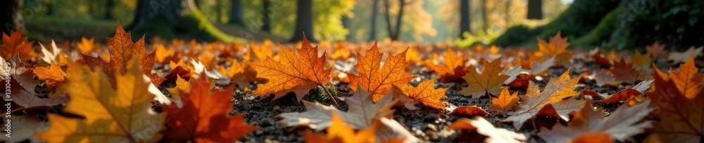 Large oak leaves scattered on the forest floor, organic elements, leaf patterns, foliage Large oak leaves scattered on the forest floor, organic elements, leaf patterns, foliage