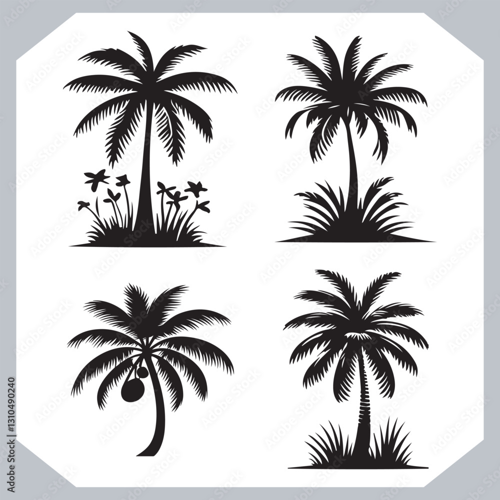 Palm Trees Silhouette Black Simple Coconut Tree Silhouettes for Logos and Designs