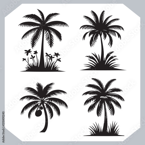 Obraz na płótnie Palm Trees Silhouette Black Simple Coconut Tree Silhouettes for Logos and Designs w salonie