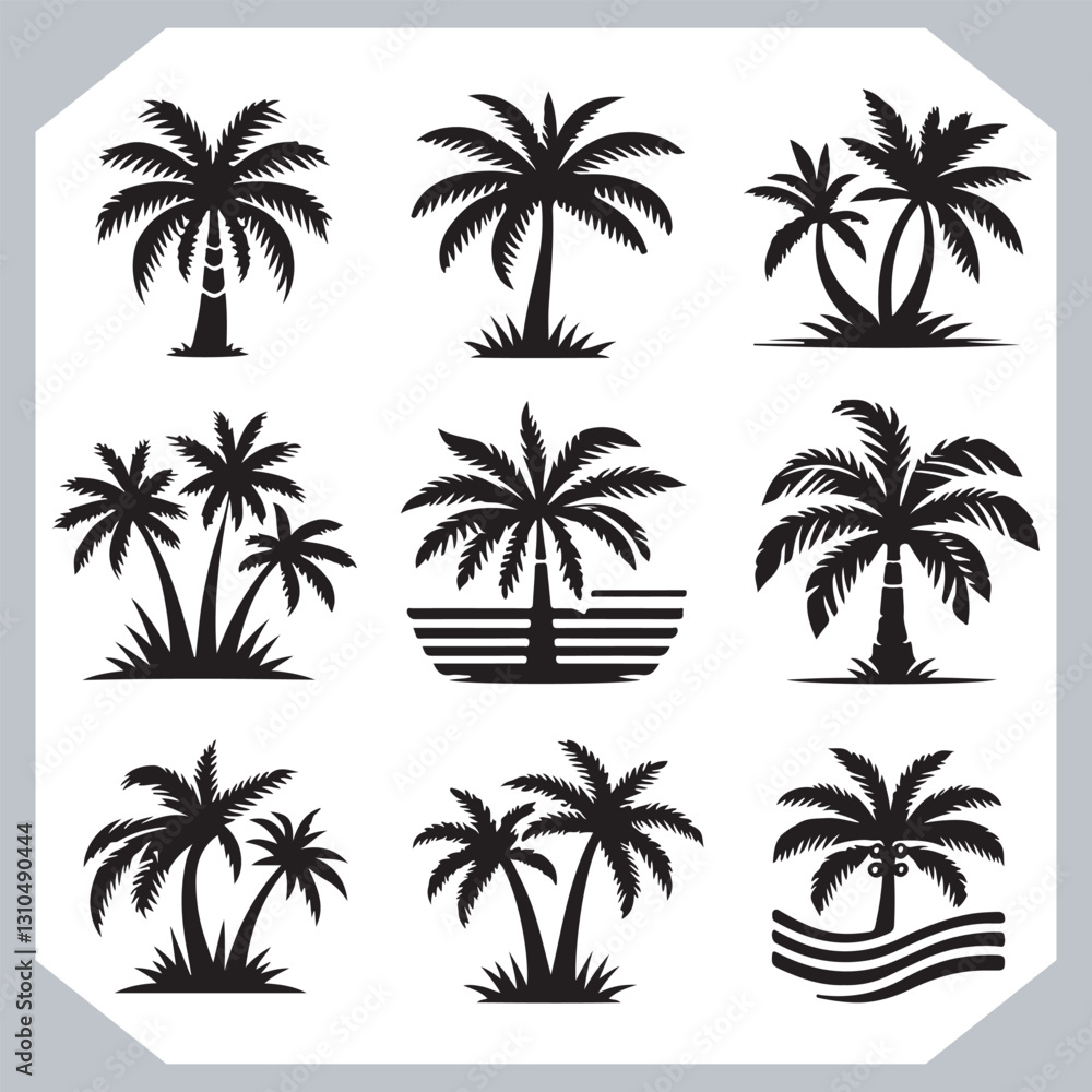 Palm Trees Silhouette Black Simple Coconut Tree Silhouettes for Logos and Designs