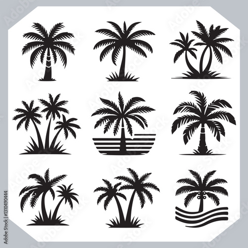 Obraz na płótnie Palm Trees Silhouette Black Simple Coconut Tree Silhouettes for Logos and Designs w salonie