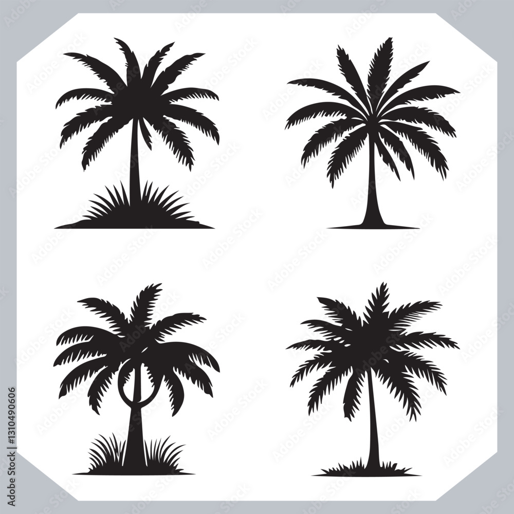 Palm Trees Silhouette Black Simple Coconut Tree Silhouettes for Logos and Designs