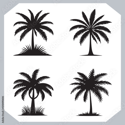 Obraz na płótnie Palm Trees Silhouette Black Simple Coconut Tree Silhouettes for Logos and Designs w salonie