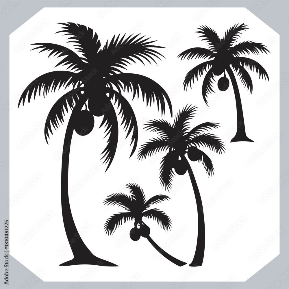 Black Palm Tree Silhouettes Coconut Tree Vector Graphics for Digital and Print Design