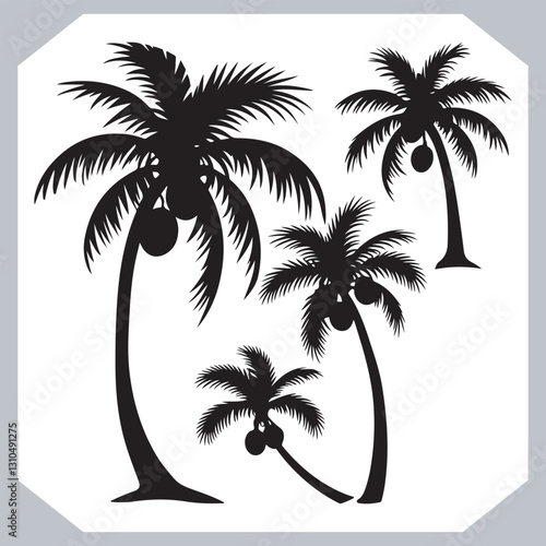 Obraz na płótnie Black Palm Tree Silhouettes Coconut Tree Vector Graphics for Digital and Print Design w salonie