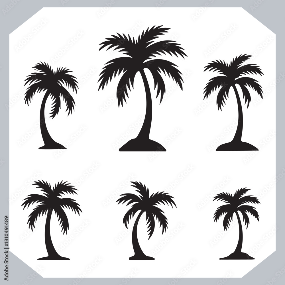Black Palm Tree Silhouettes Coconut Tree Vector Graphics for Digital and Print Design