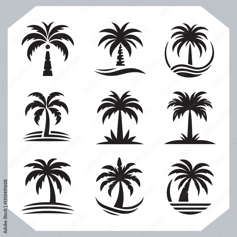 Black Palm Tree Silhouettes Coconut Tree Vector Graphics for Digital and Print Design