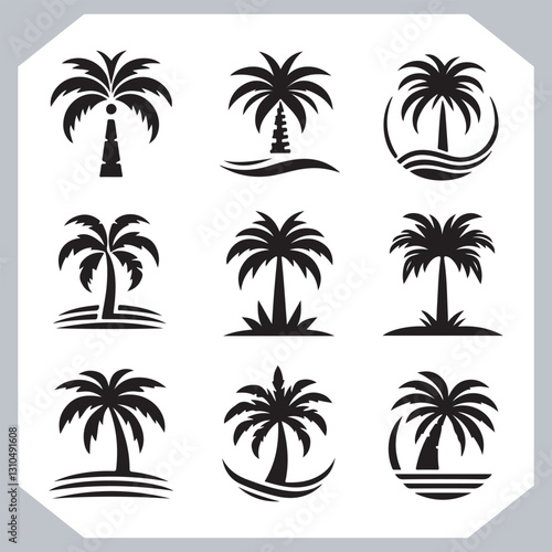 Obraz na płótnie Black Palm Tree Silhouettes Coconut Tree Vector Graphics for Digital and Print Design w salonie