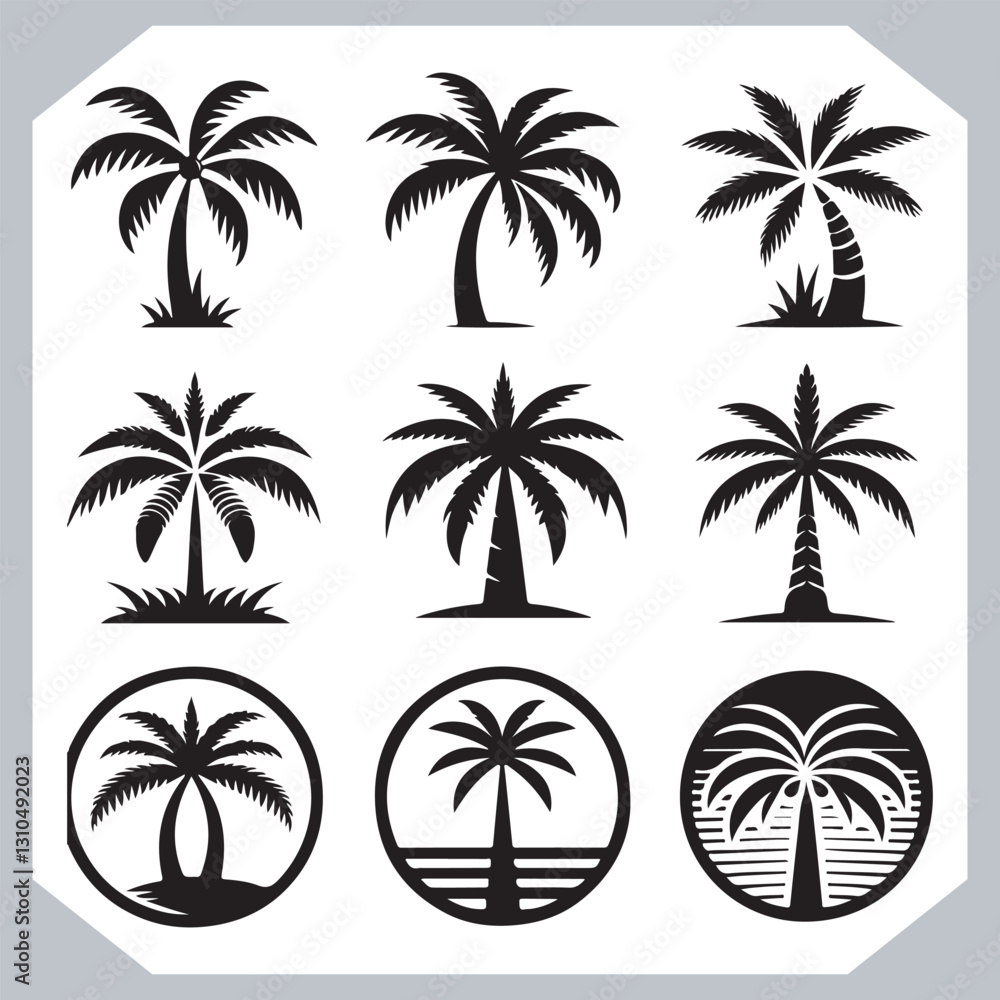 Black Palm Tree Silhouettes Coconut Tree Vector Graphics for Digital and Print Design