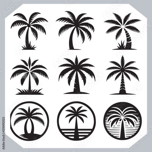 Obraz na płótnie Black Palm Tree Silhouettes Coconut Tree Vector Graphics for Digital and Print Design w salonie