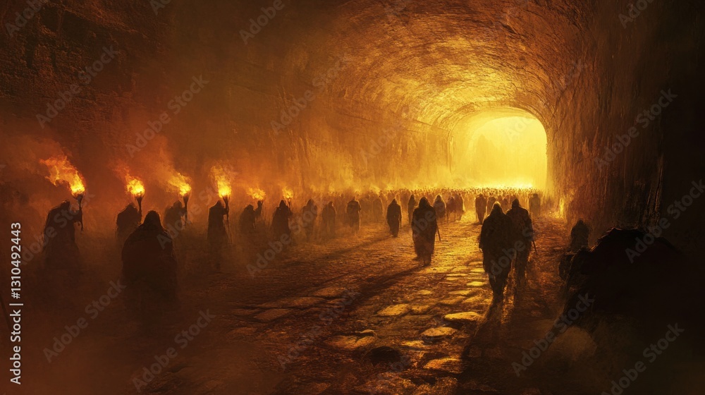 Fototapeta premium Legion Legion Advancing Perspective Torches Lit Steps