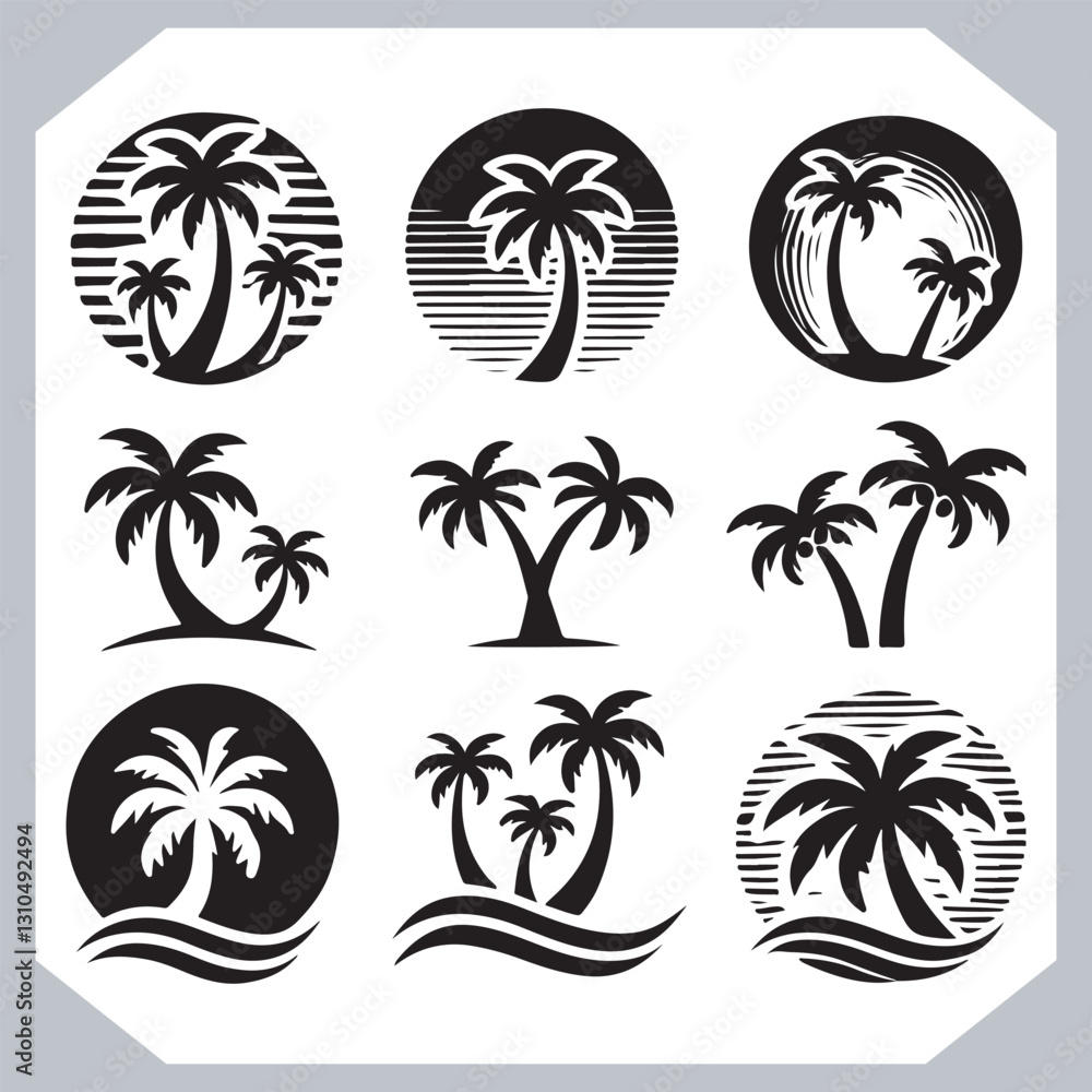 Black Palm Tree Silhouettes Coconut Tree Vector Graphics for Digital and Print Design