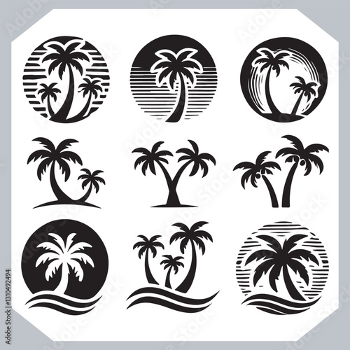 Obraz na płótnie Black Palm Tree Silhouettes Coconut Tree Vector Graphics for Digital and Print Design w salonie