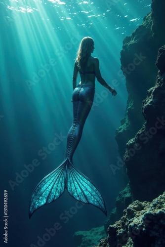 Mermaid tail in the ocean, mermaid, seaweed, fish