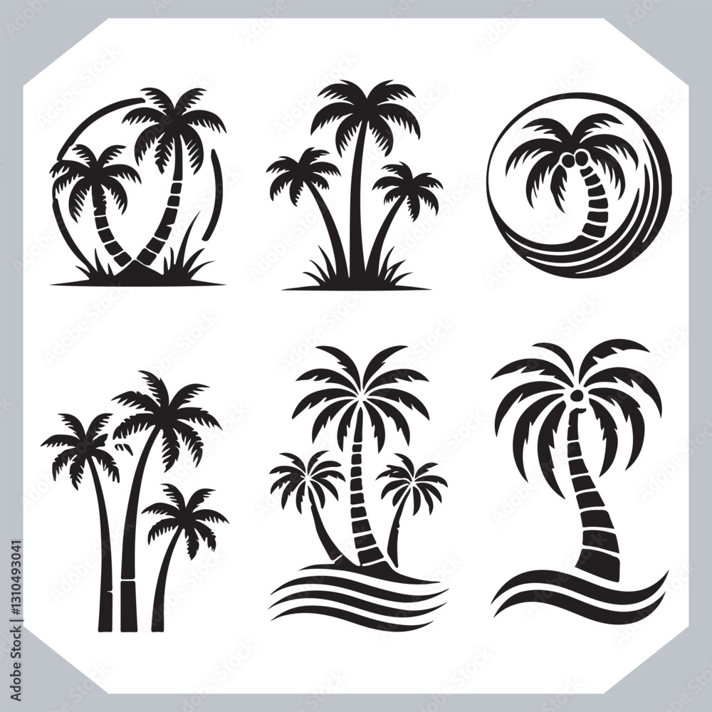 Black Palm Tree Silhouettes Coconut Tree Vector Graphics for Digital and Print Design