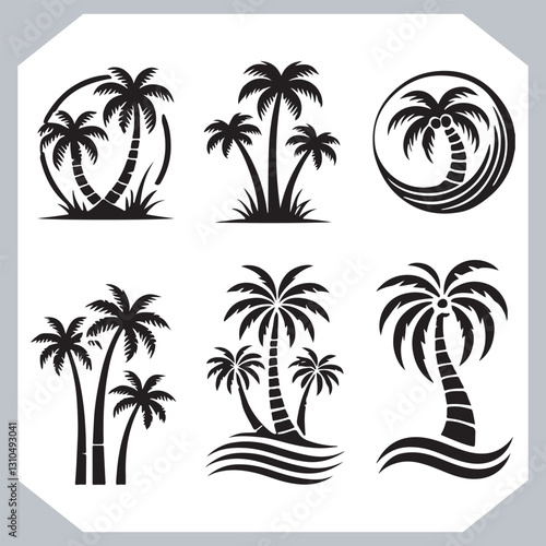Obraz na płótnie Black Palm Tree Silhouettes Coconut Tree Vector Graphics for Digital and Print Design w salonie