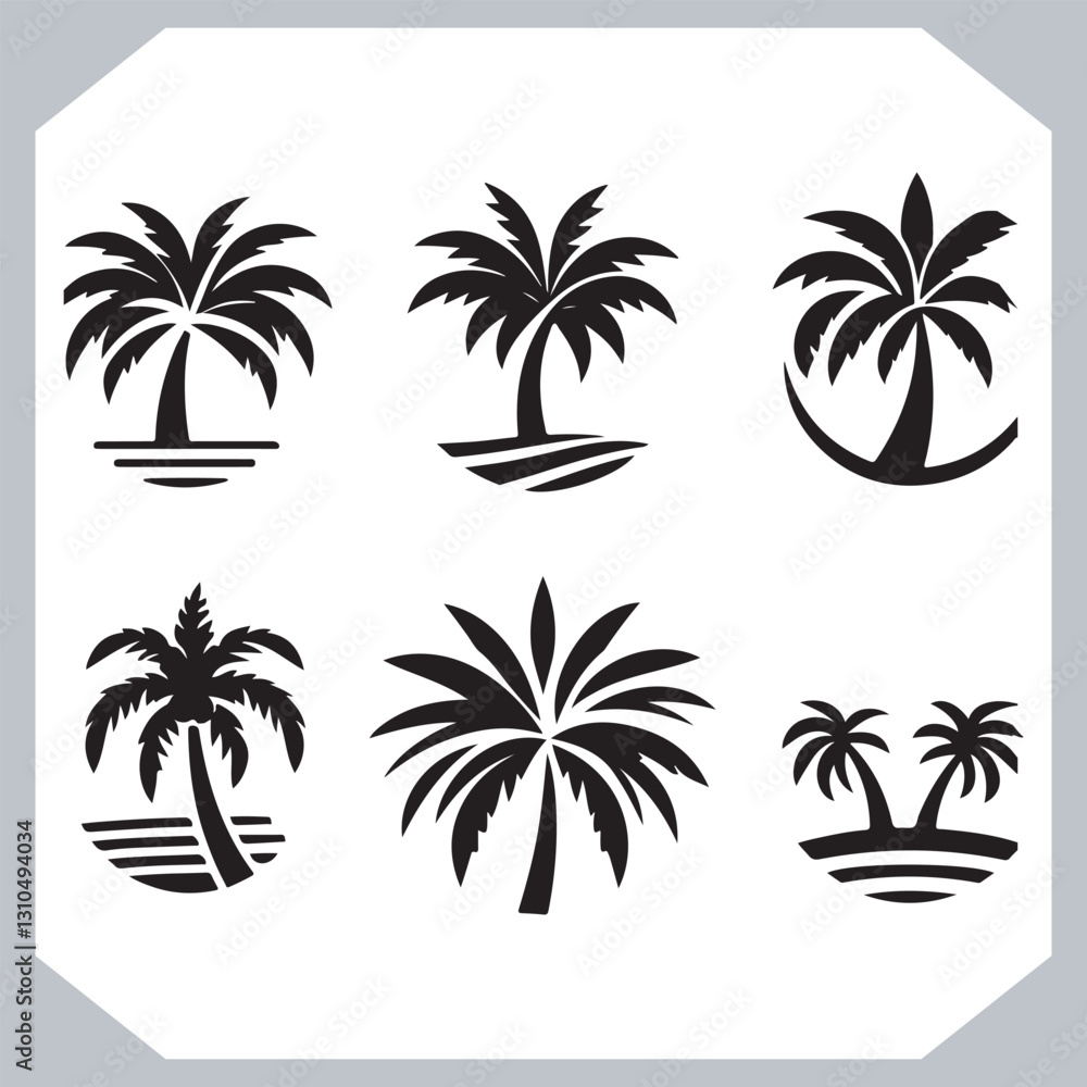 Professional Palm Trees Silhouette and Coconut Tree Vector Logos Black Simple Designs