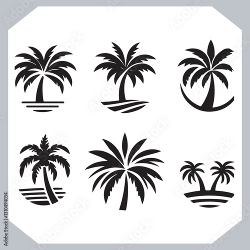 Obraz na płótnie Professional Palm Trees Silhouette and Coconut Tree Vector Logos Black Simple Designs w salonie