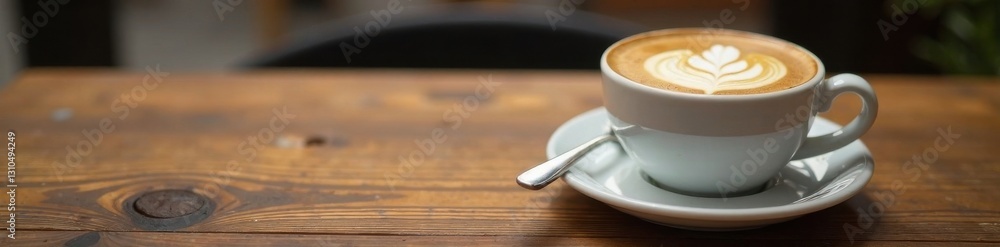 Wooden table with a perfectly crafted cappuccino , brown, wooden table, texture Wooden table with a perfectly crafted cappuccino , brown, wooden table, texture