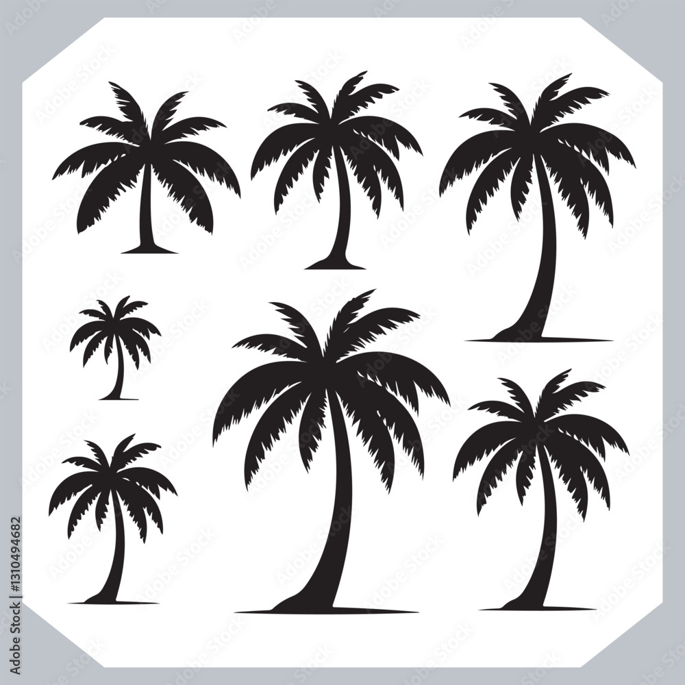 Professional Palm Trees Silhouette and Coconut Tree Vector Logos Black Simple Designs