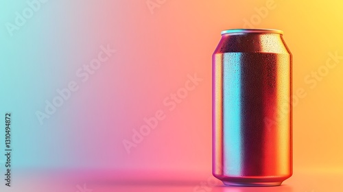 Chilled Drink Can with Condensation on Colorful Gradient Background