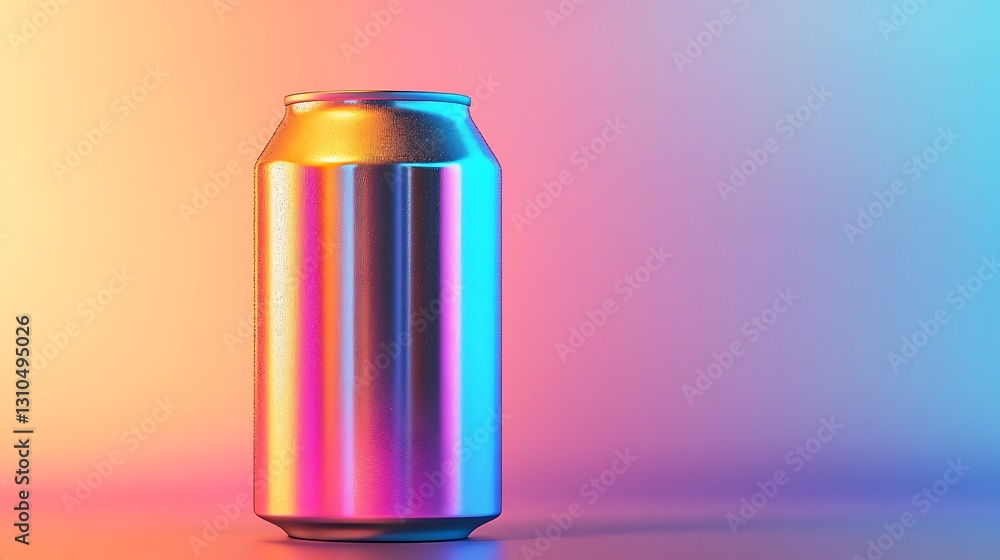 Standing Shiny Metal Can Under Colorful Lighting Creative Product Shot Standing Shiny Metal Can Under Colorful Lighting Creative Product Shot