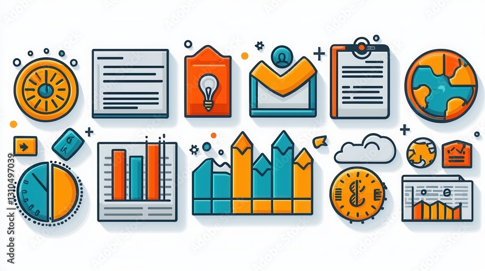 Comprehensive set of business and finance statistics icons and infographic elements for data analysis performance reporting strategic decision making and digital transformation initiatives Comprehensive set of business and finance statistics icons and infographic elements for data analysis performance reporting strategic decision making and digital transformation initiatives