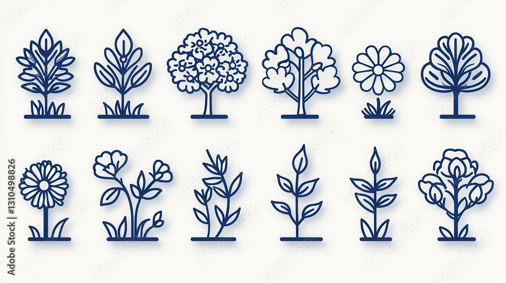 Elegant collection of 15 modern botanical outline icons featuring various trees flowers leaves and other natural elements These simple minimalist graphics can be used for nature inspired designs Elegant collection of 15 modern botanical outline icons featuring various trees flowers leaves and other natural elements These simple minimalist graphics can be used for nature inspired designs