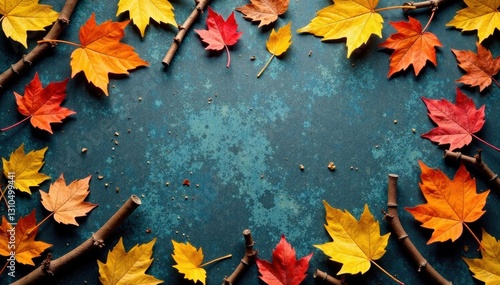 Natural earthy texture background with scattered leaves and twigs , foliage, nature, texture