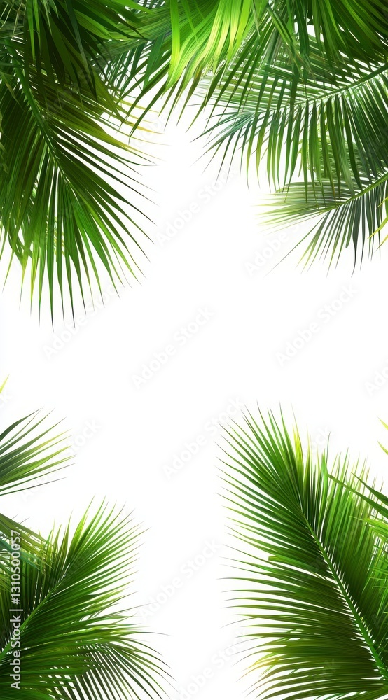 Vibrant Tropical Palm Leaves Frame Isolated on White Background Vibrant Tropical Palm Leaves Frame Isolated on White Background