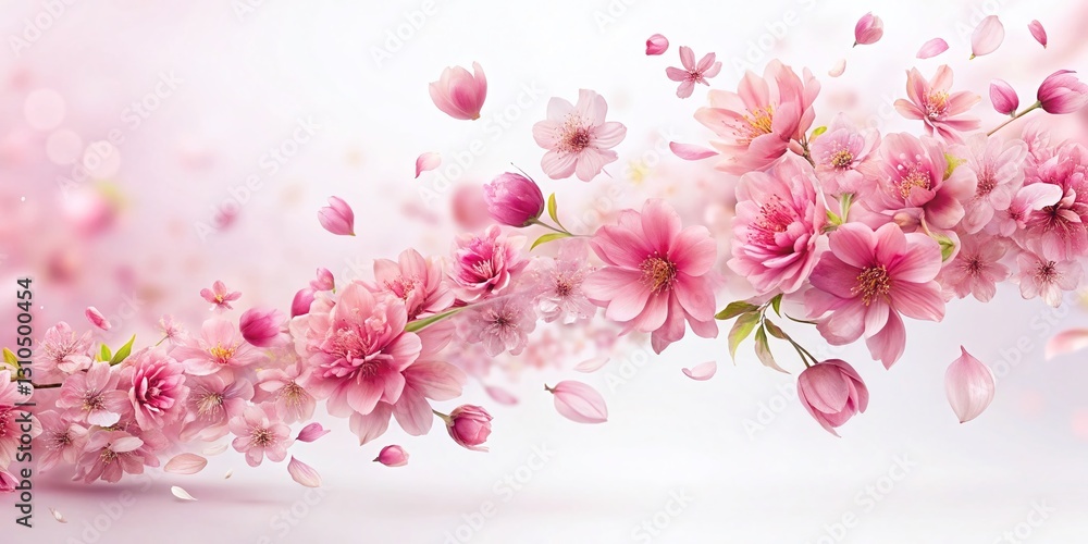 Fototapeta premium Floating Pink Flower Petals & Blossoms: Long Exposure Floral Border