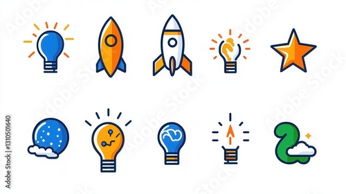 This comprehensive icon collection presents a visually striking array of knowledge inspired symbols  designed to captivate and inspire  Featuring 15 distinct outline icons