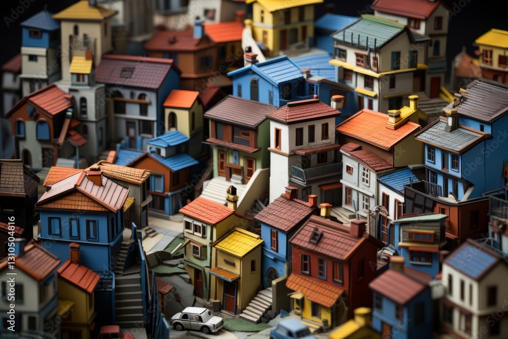 Fototapeta premium 密集した住宅の風景イラスト,Generative AI AI画像