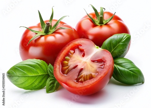 Fresh Cut Tomatoes and Basil: Vibrant Culinary Still Life