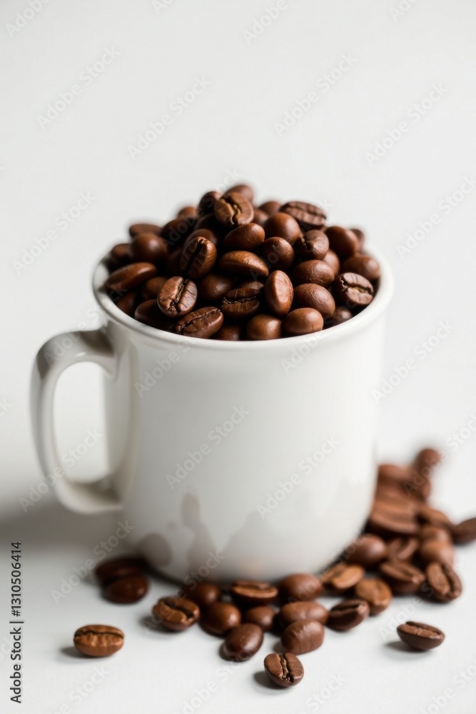 Raw coffee beans in a white ceramic container, food, kitchen, white Raw coffee beans in a white ceramic container, food, kitchen, white