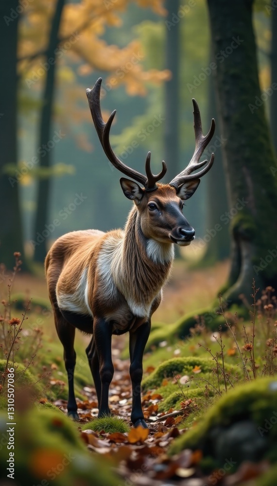Reindeer herd in forest background, reindeer, nature, forest Reindeer herd in forest background, reindeer, nature, forest