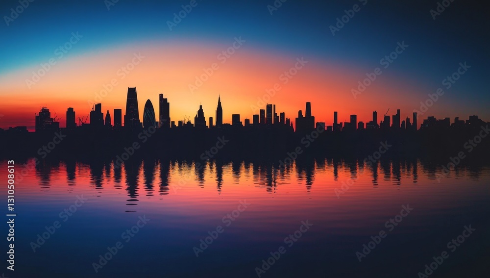 Fototapeta premium City skyline reflection at sunrise