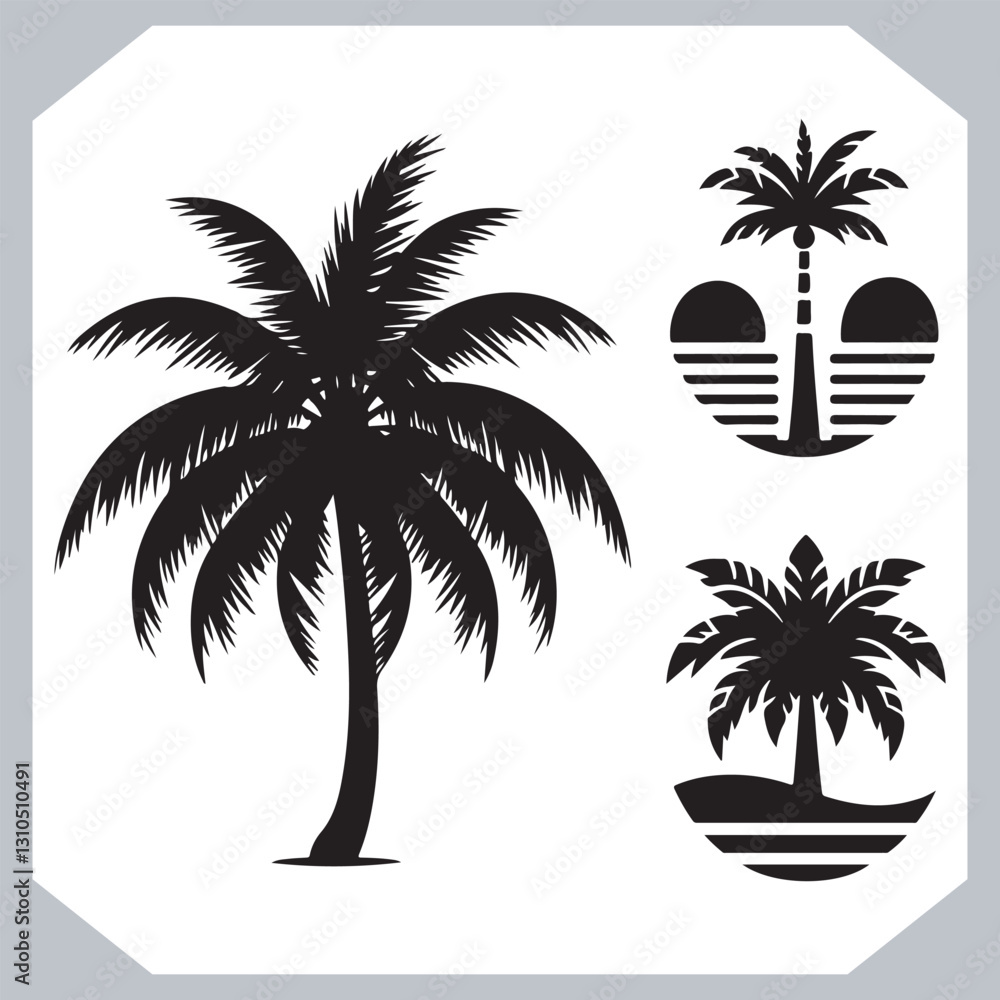 Logotype Black Simple Palm Tree Vector Silhouettes Palm Trees and Coconut Tree Silhouettes