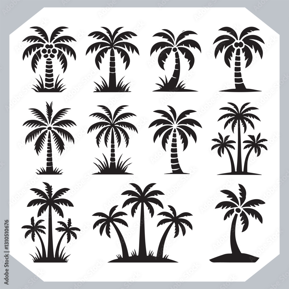 Logotype Black Simple Palm Tree Vector Silhouettes Palm Trees and Coconut Tree Silhouettes