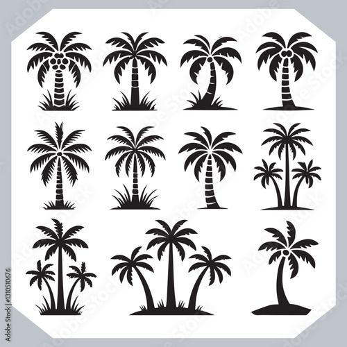 Obraz na płótnie Logotype Black Simple Palm Tree Vector Silhouettes Palm Trees and Coconut Tree Silhouettes w salonie