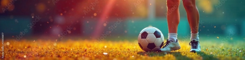 Naklejka premium Young female player controlling ball with feet, sports equipment, fitness, young female athlete