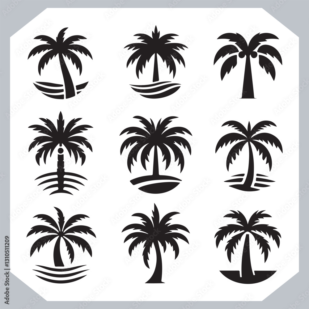 Logotype Black Simple Palm Tree Vector Silhouettes Palm Trees and Coconut Tree Silhouettes