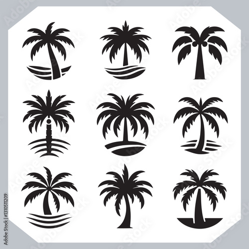 Logotype Black Simple Palm Tree Vector Silhouettes Palm Trees and Coconut Tree Silhouettes
