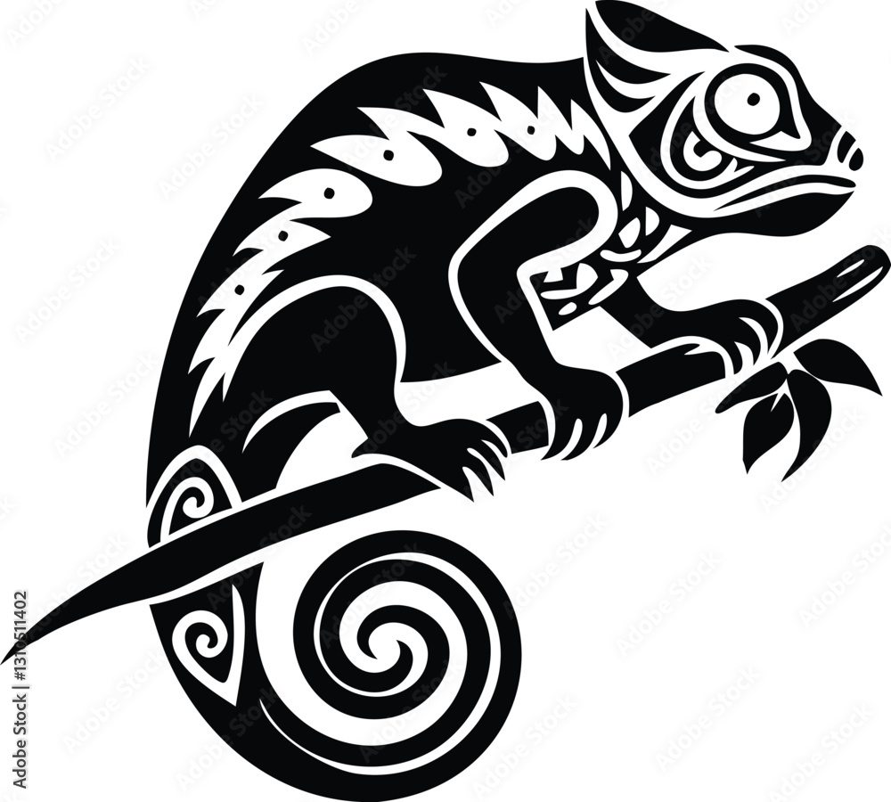 Tribal Chameleon Tattoo Design: Intricate Lizard Art