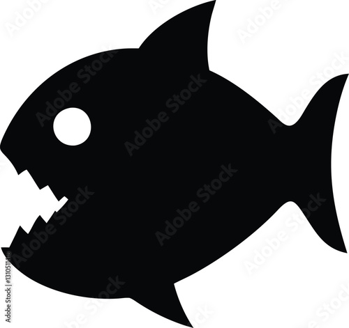 Silhouette of Piranha Fish: Sharp Teeth Predator Icon