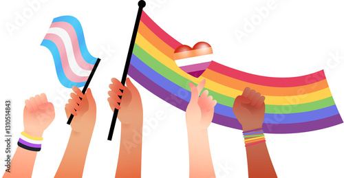 people hands hold rainbow flag with sign language hands represent pride month celebration